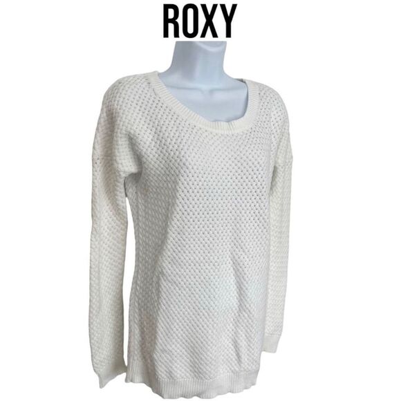 Roxy Knit Cotton Crew Neck Sweater Off White Medium - Picture 1 of 8